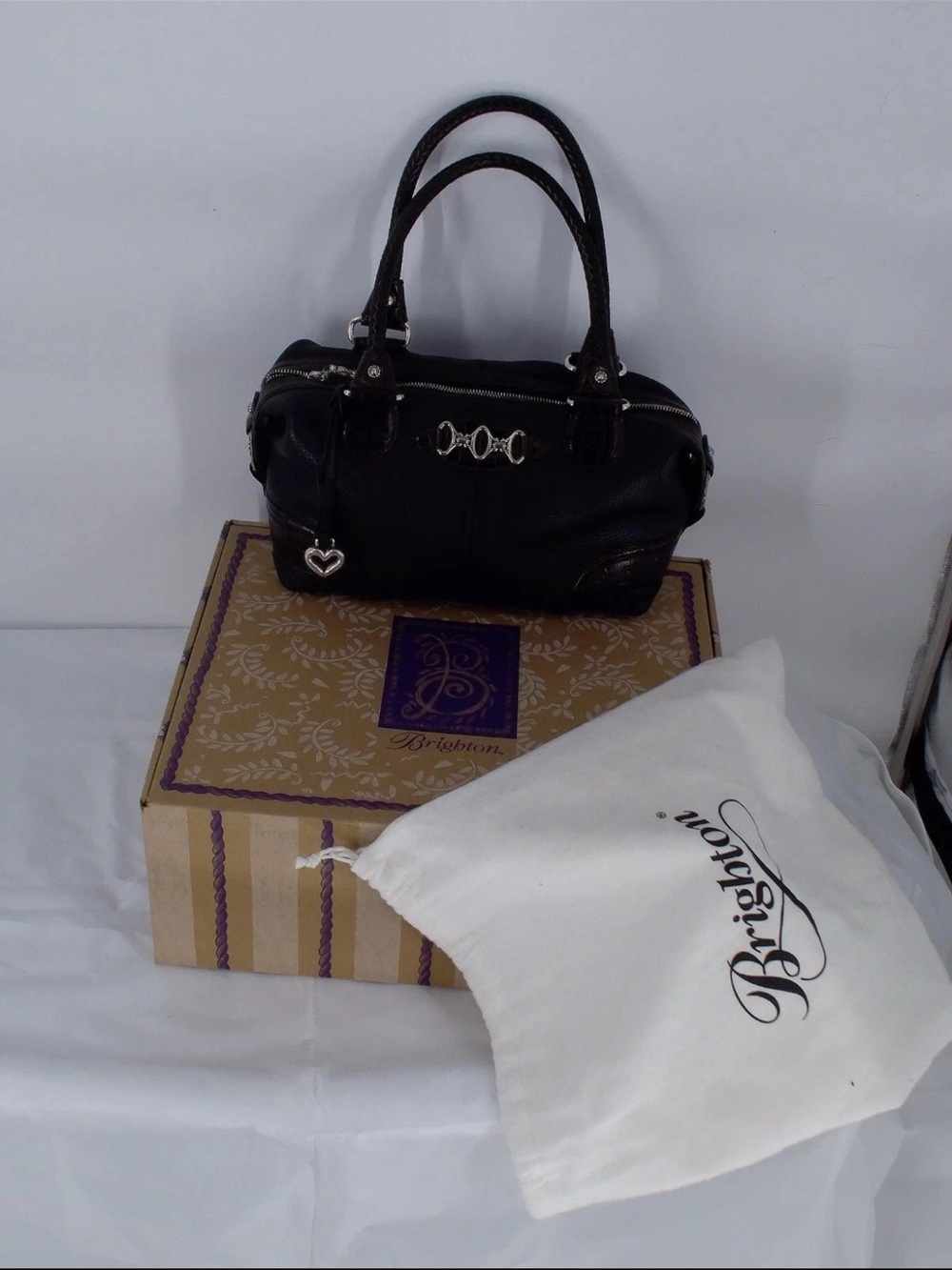 NICE! Brighton Purse w/ Box Black & Chocolate Minnie Croc Style "PANDORA" H91609